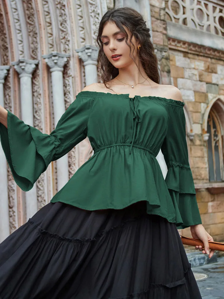 Renaissance Off Shoulder Tops Waist-fitting Shirts - Image 29