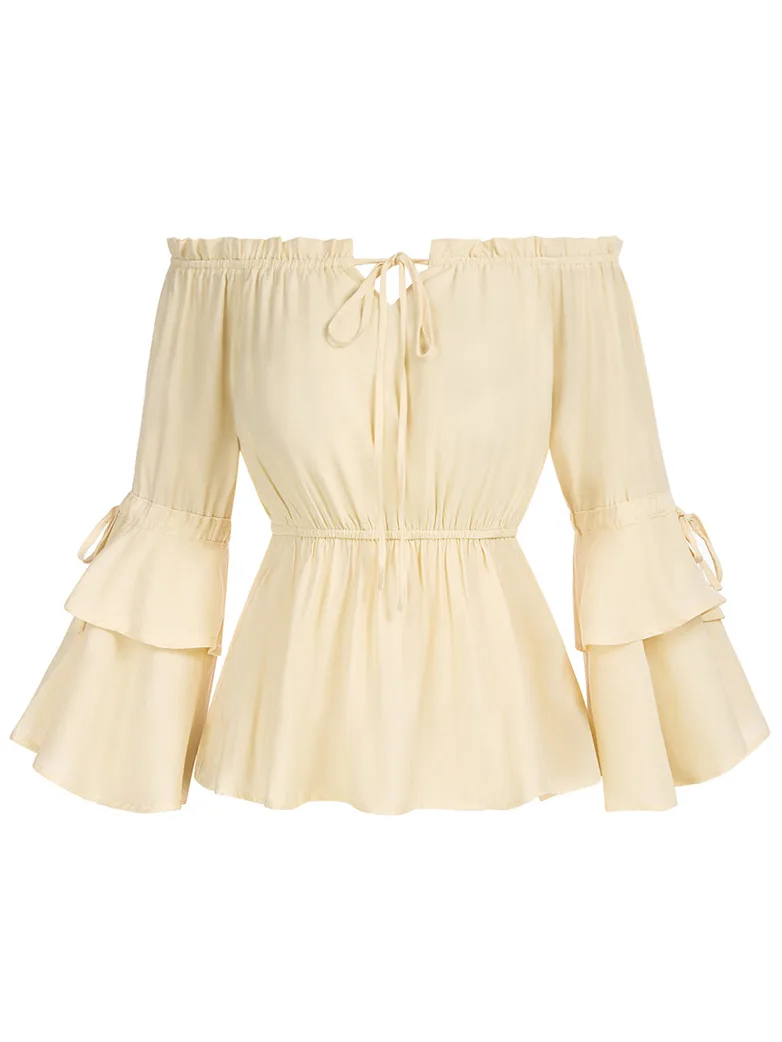 Renaissance Off Shoulder Tops Waist-fitting Shirts - Image 3