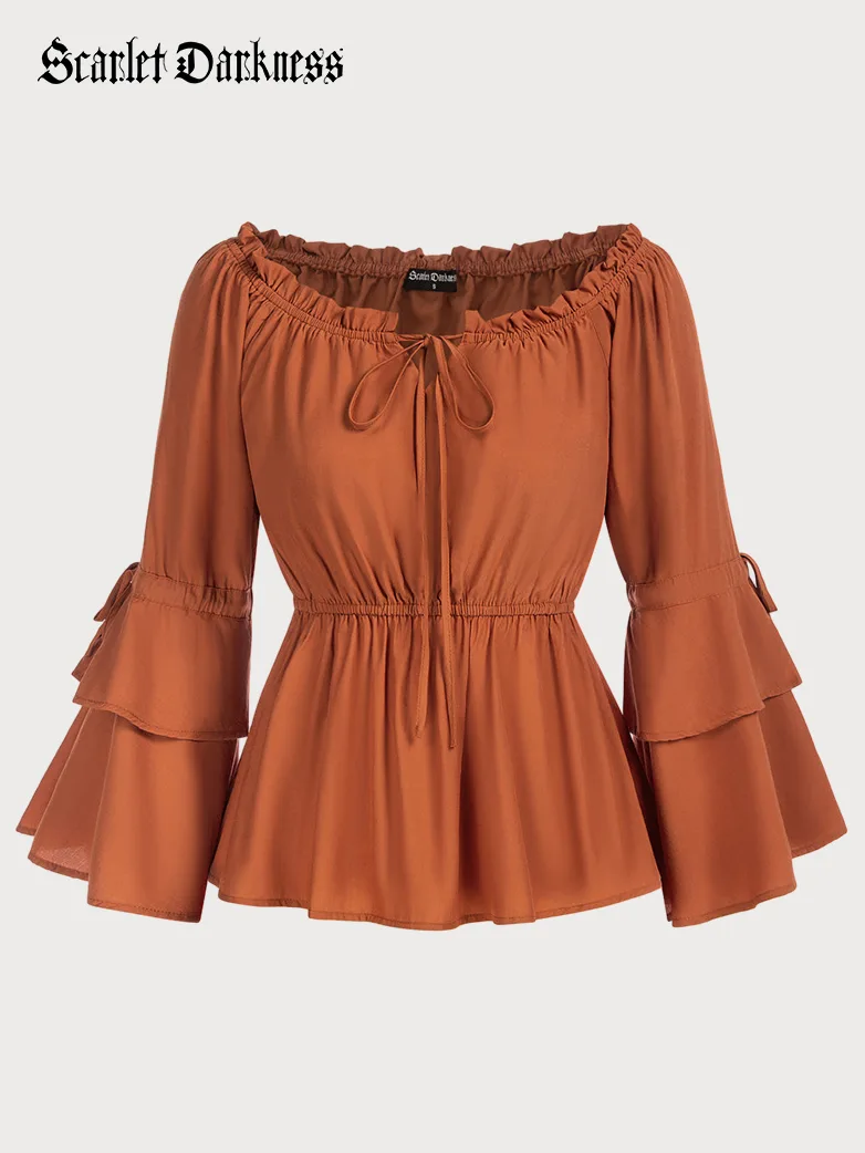 Renaissance Off Shoulder Tops Waist-fitting Shirts - Image 30