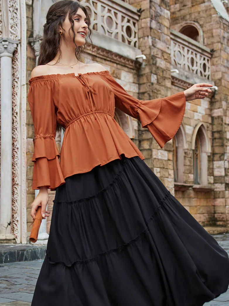 Renaissance Off Shoulder Tops Waist-fitting Shirts - Image 31