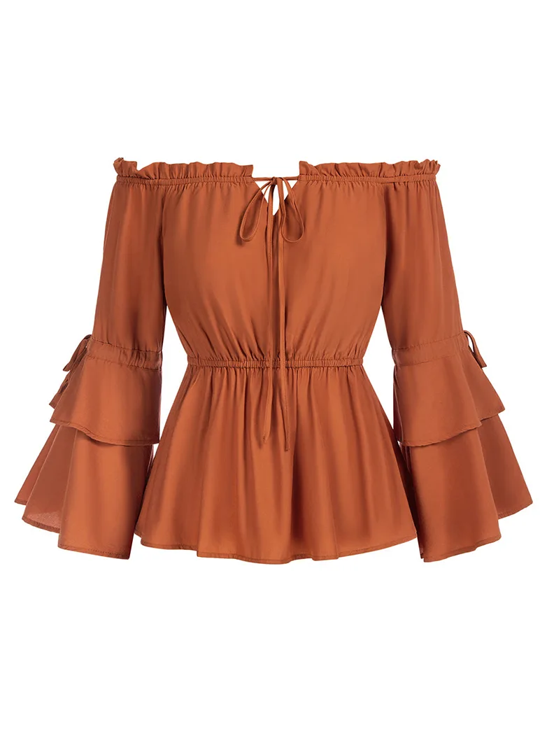 Renaissance Off Shoulder Tops Waist-fitting Shirts - Image 32