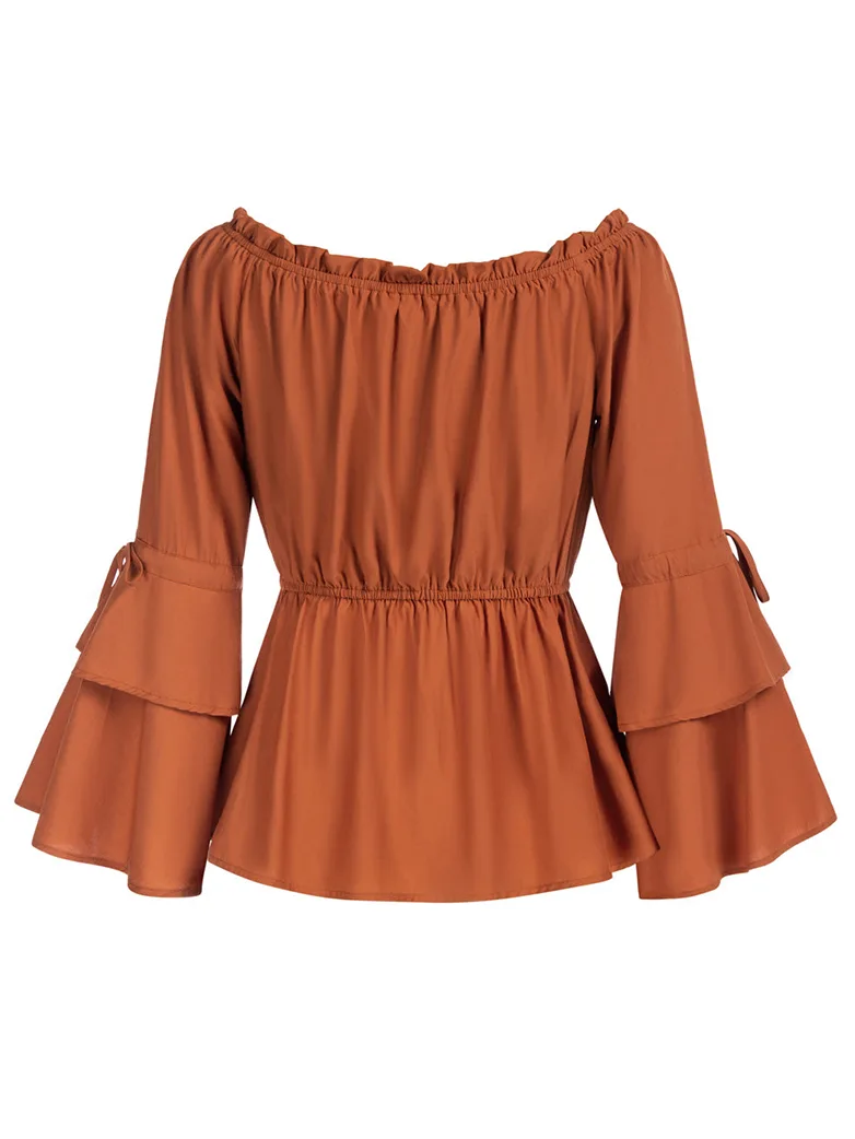 Renaissance Off Shoulder Tops Waist-fitting Shirts - Image 33