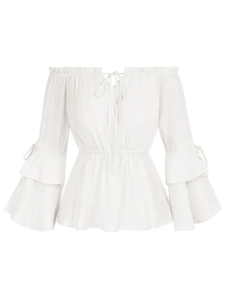 Renaissance Off Shoulder Tops Waist-fitting Shirts - Image 9