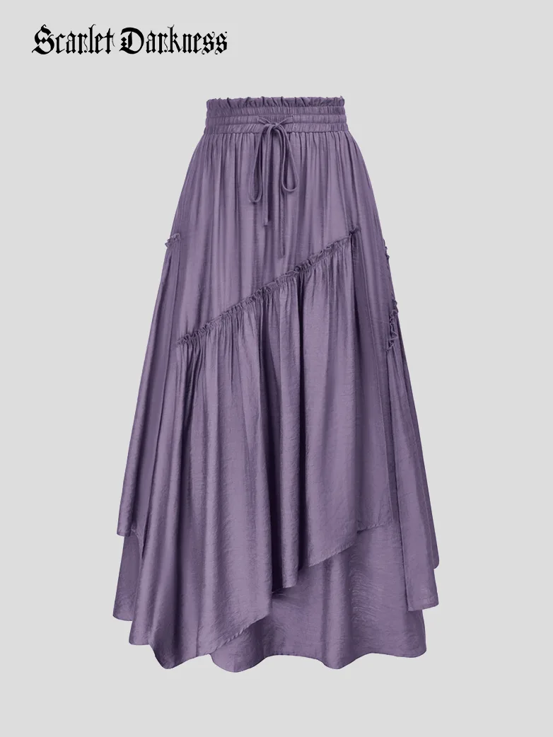 Overlay Drawstring Waist Irregular Hem Renaissance Skirt - Image 11