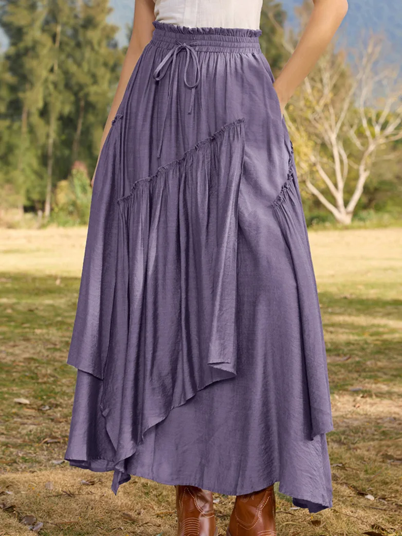 Overlay Drawstring Waist Irregular Hem Renaissance Skirt - Image 12