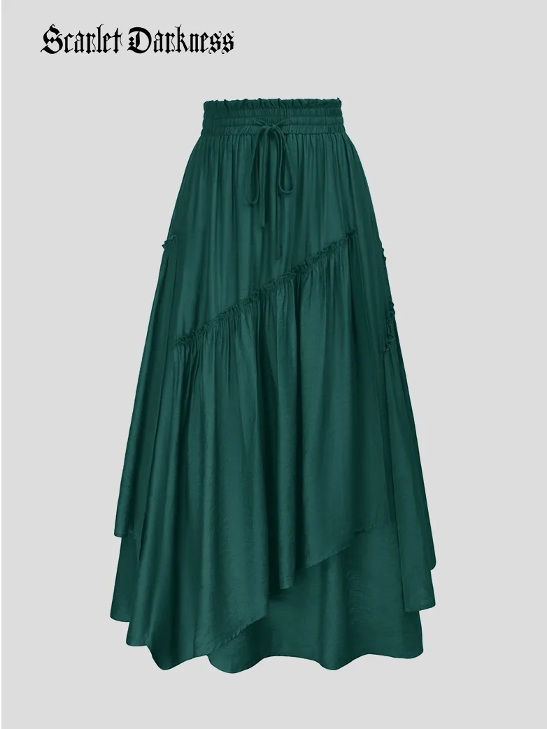 Overlay Drawstring Waist Irregular Hem Renaissance Skirt - Image 13