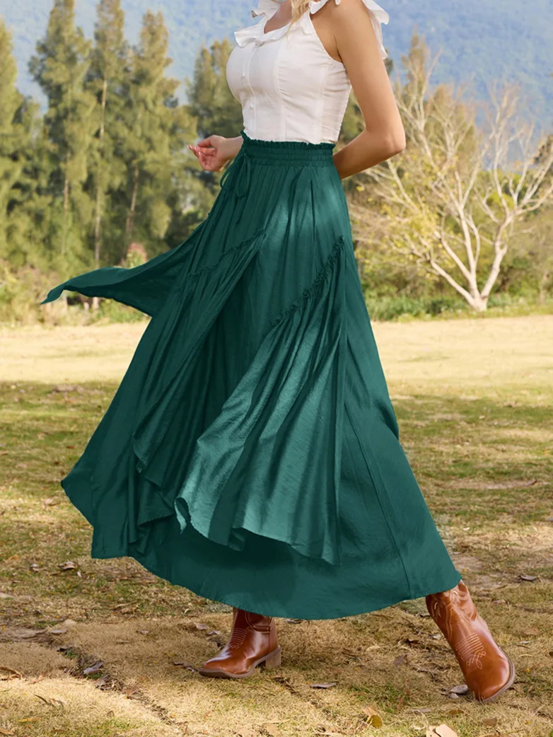 Overlay Drawstring Waist Irregular Hem Renaissance Skirt - Image 14