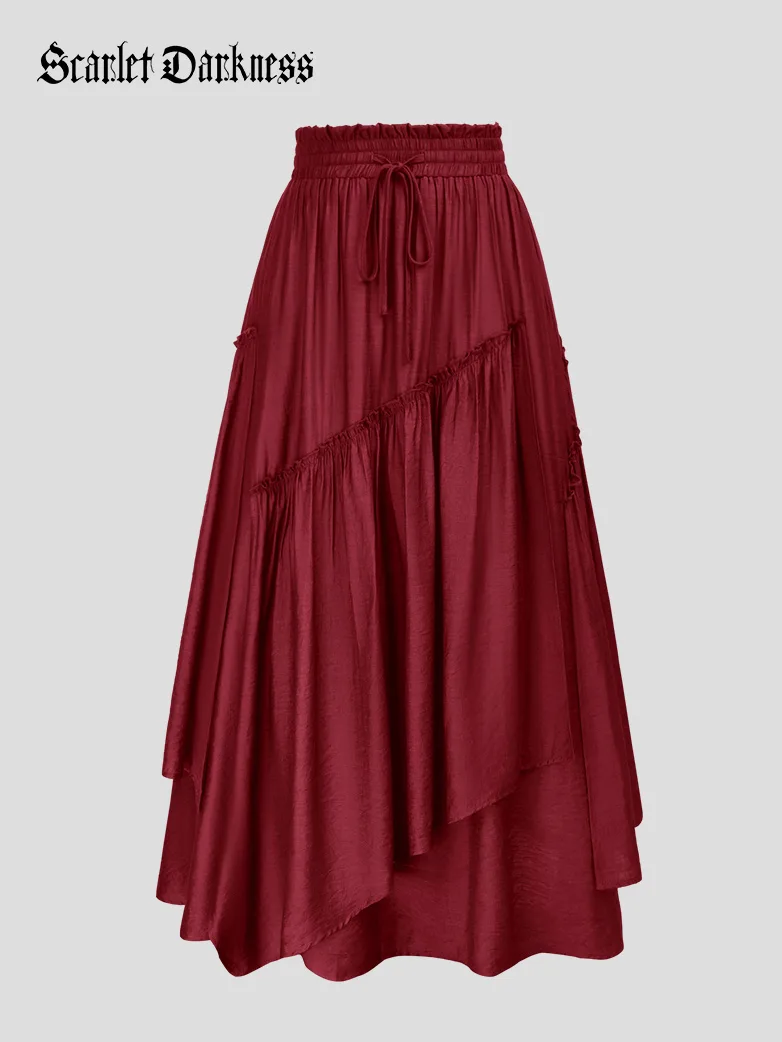 Overlay Drawstring Waist Irregular Hem Renaissance Skirt - Image 15