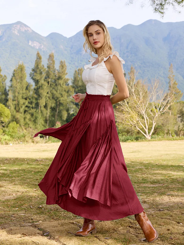 Overlay Drawstring Waist Irregular Hem Renaissance Skirt - Image 16