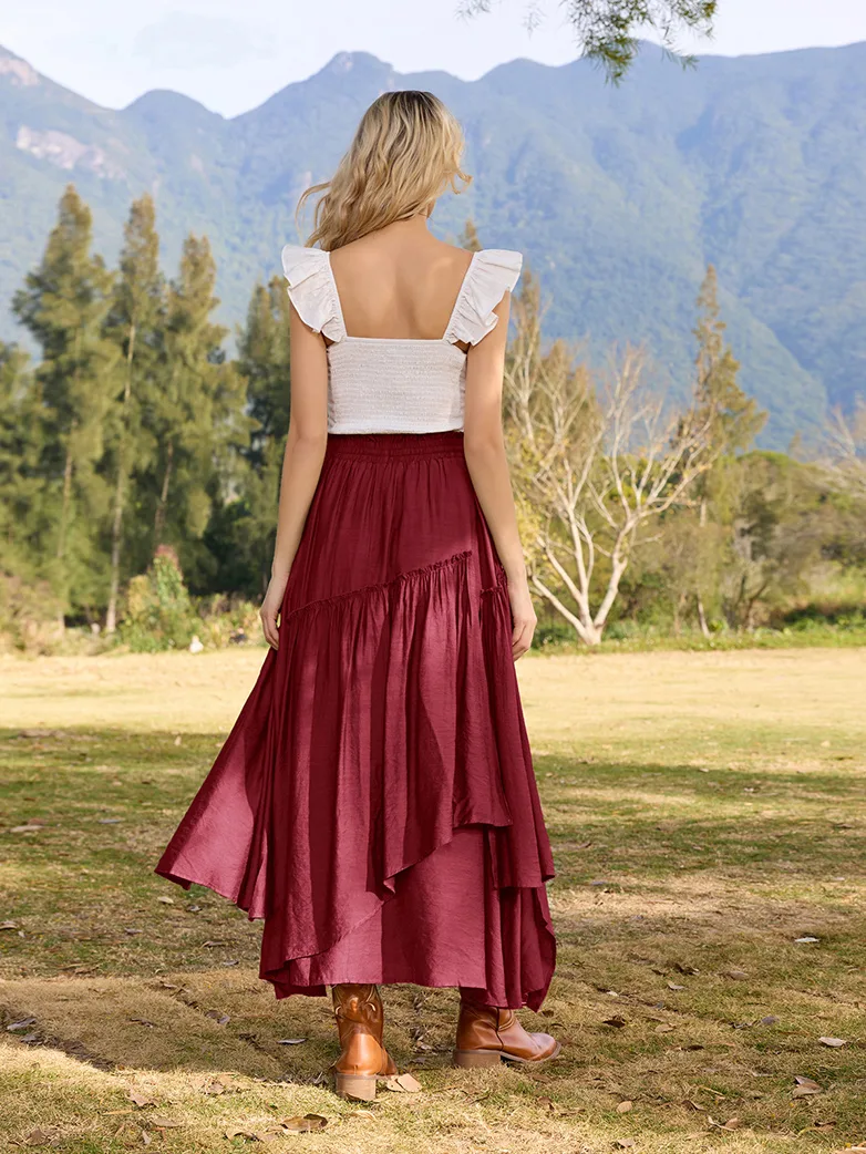 Overlay Drawstring Waist Irregular Hem Renaissance Skirt - Image 17