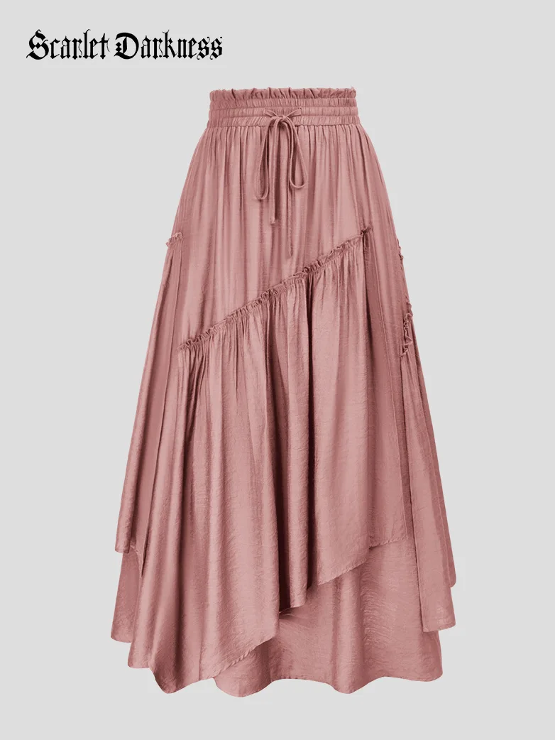 Overlay Drawstring Waist Irregular Hem Renaissance Skirt - Image 20