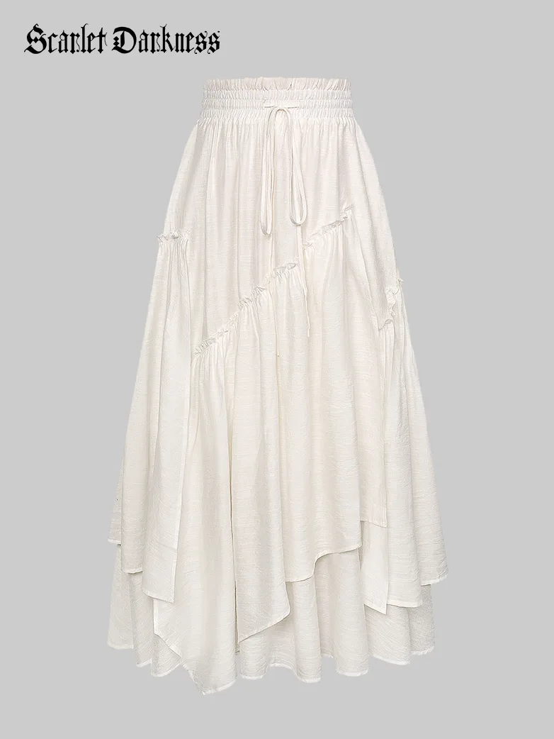 Overlay Drawstring Waist Irregular Hem Renaissance Skirt - Image 21