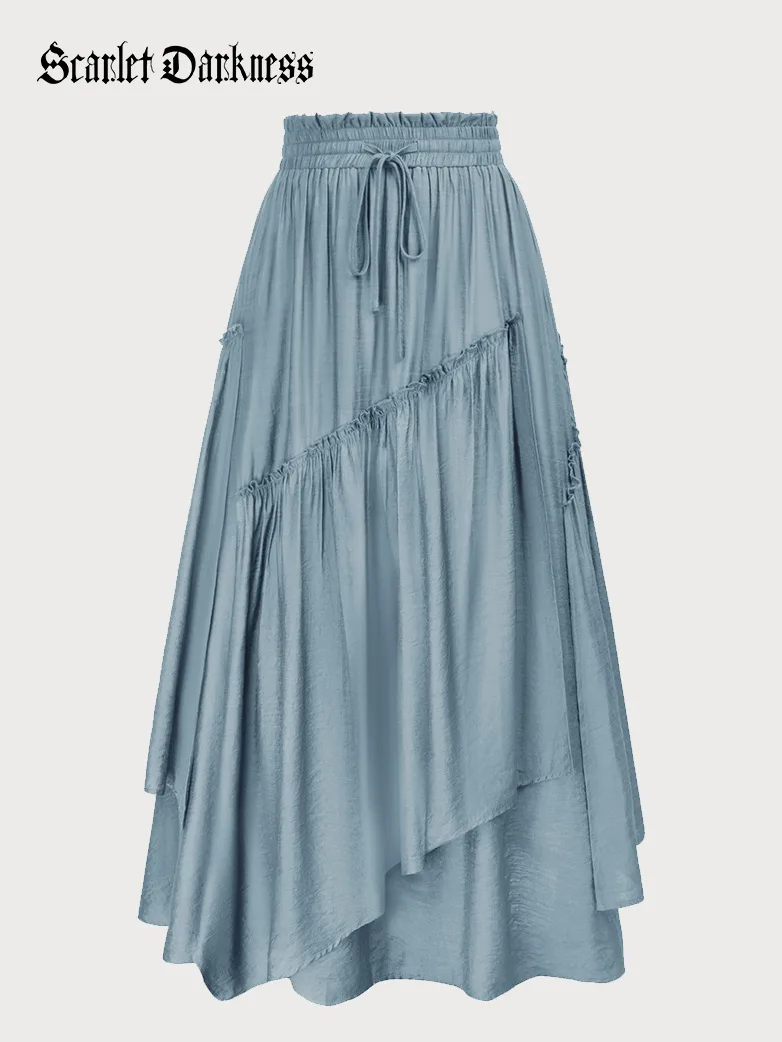 Overlay Drawstring Waist Irregular Hem Renaissance Skirt - Image 23