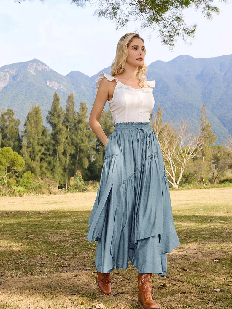 Overlay Drawstring Waist Irregular Hem Renaissance Skirt - Image 24