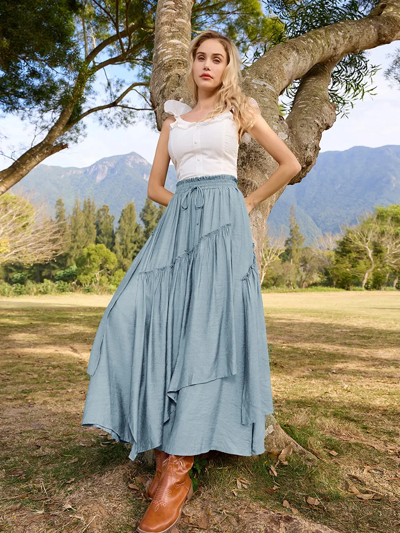 Overlay Drawstring Waist Irregular Hem Renaissance Skirt - Image 25