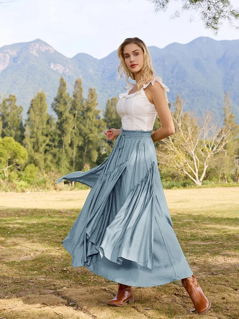 Overlay Drawstring Waist Irregular Hem Renaissance Skirt - Image 26