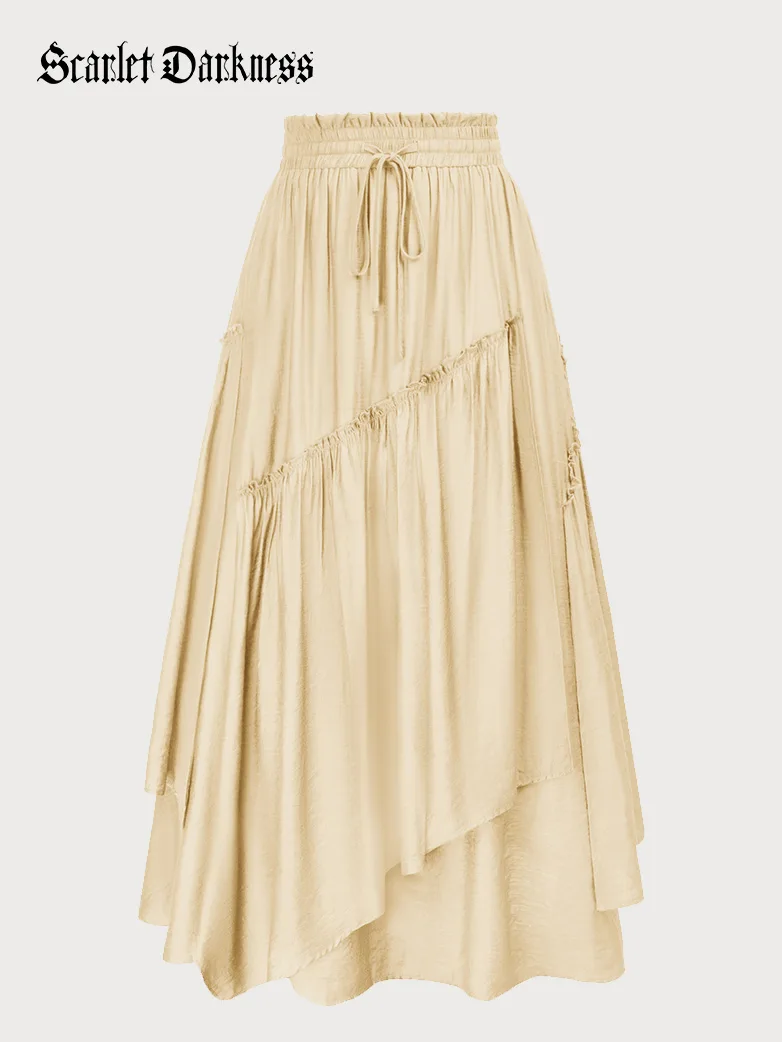 Overlay Drawstring Waist Irregular Hem Renaissance Skirt - Image 28