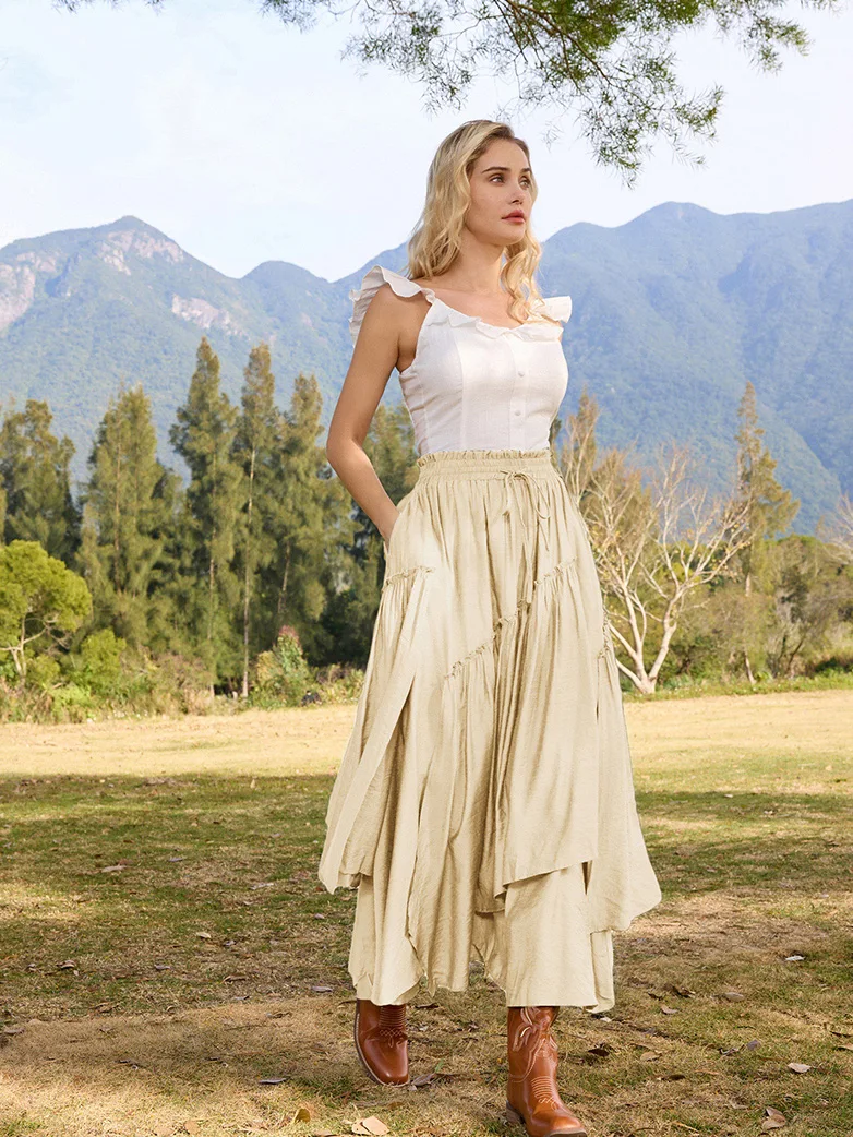 Overlay Drawstring Waist Irregular Hem Renaissance Skirt - Image 29