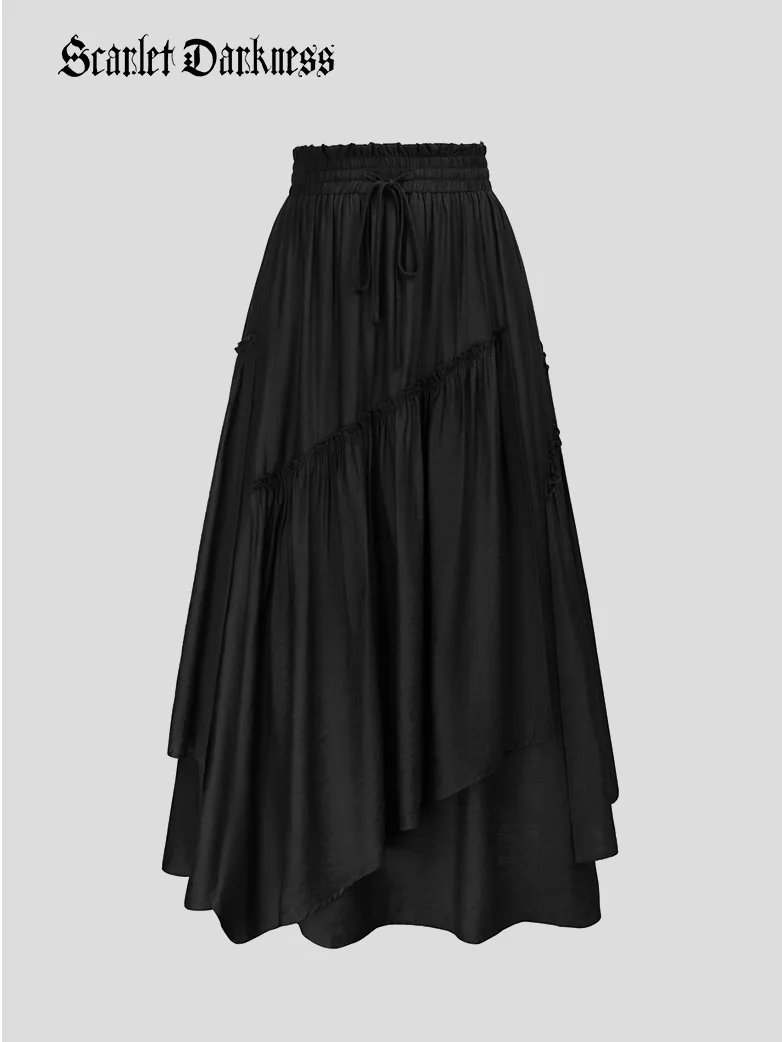 Overlay Drawstring Waist Irregular Hem Renaissance Skirt - Image 3