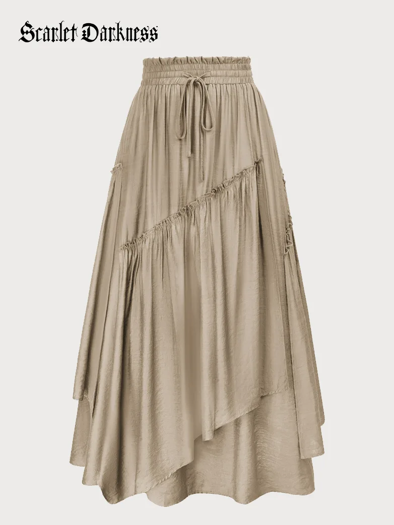 Overlay Drawstring Waist Irregular Hem Renaissance Skirt - Image 30