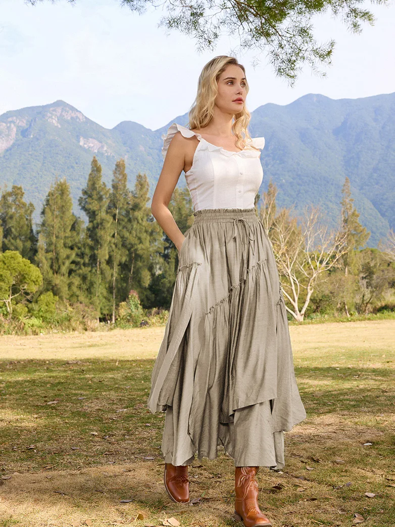 Overlay Drawstring Waist Irregular Hem Renaissance Skirt - Image 31