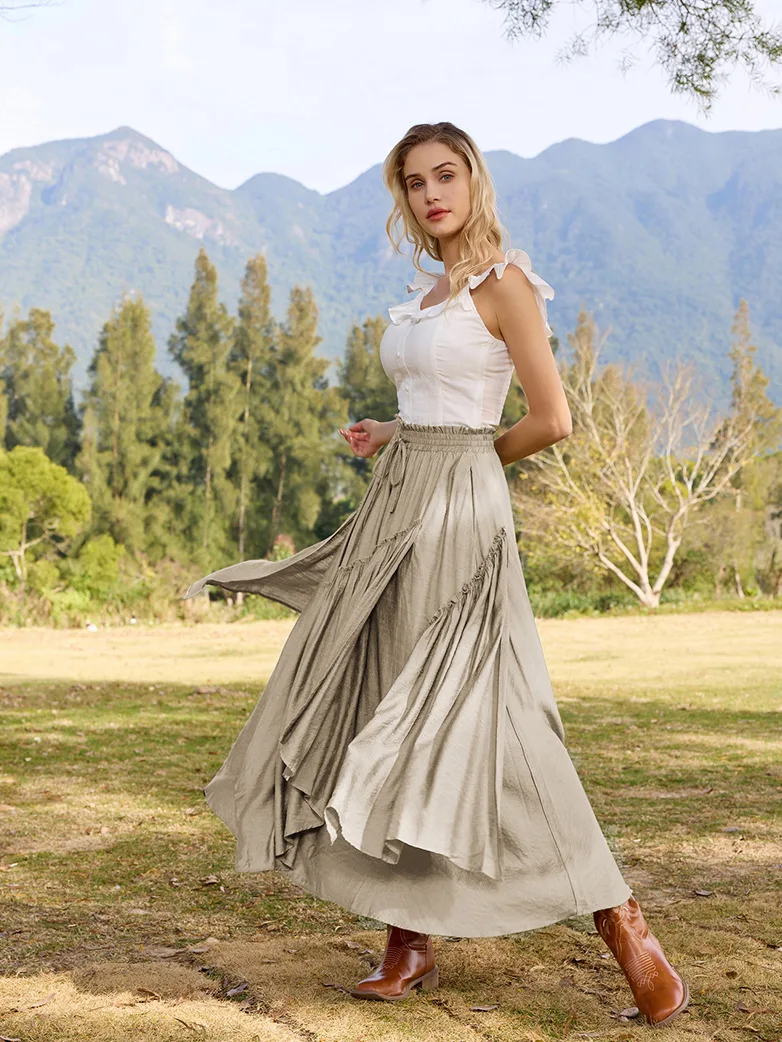 Overlay Drawstring Waist Irregular Hem Renaissance Skirt - Image 32