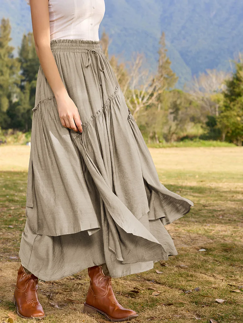 Overlay Drawstring Waist Irregular Hem Renaissance Skirt - Image 33