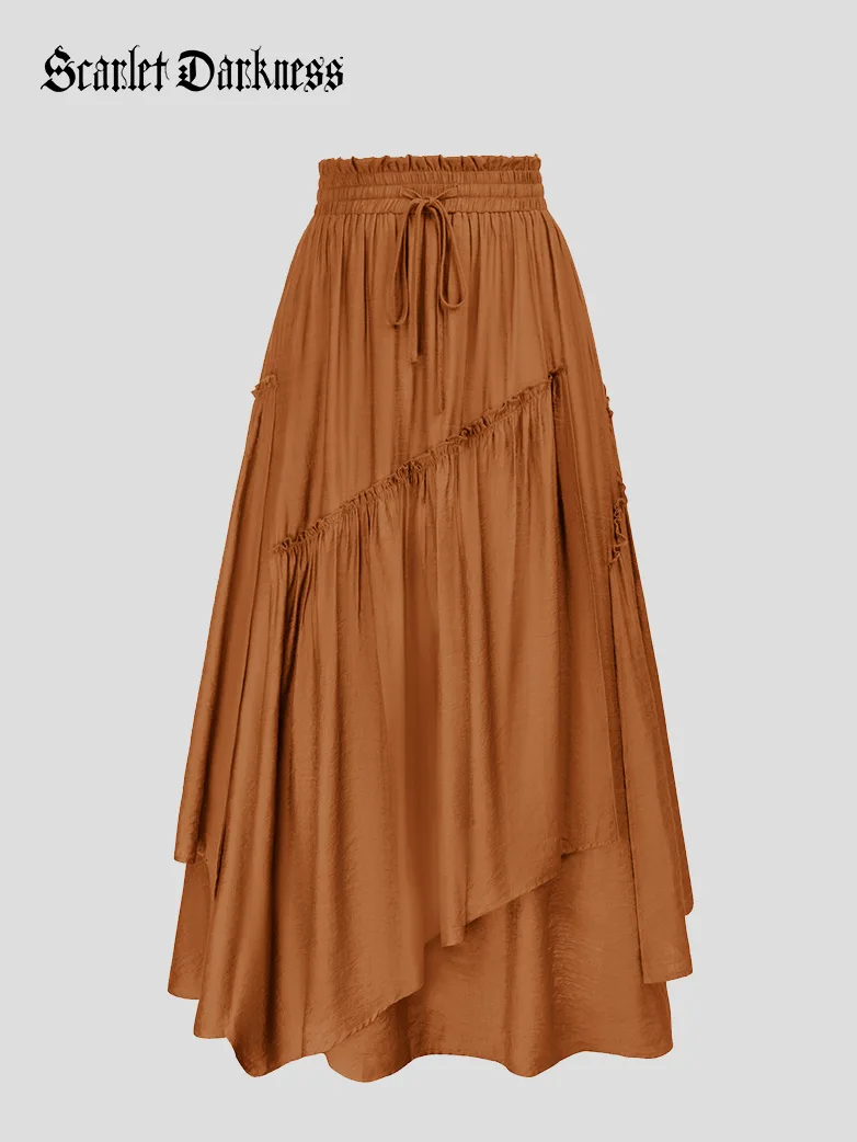 Overlay Drawstring Waist Irregular Hem Renaissance Skirt - Image 35