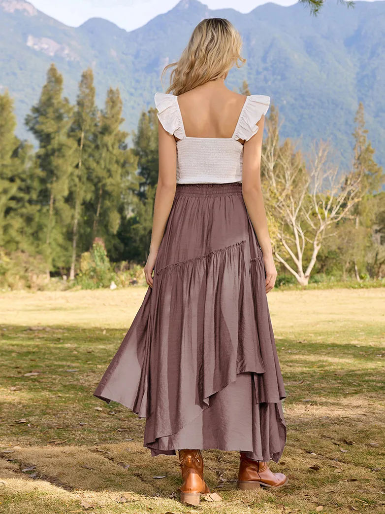 Overlay Drawstring Waist Irregular Hem Renaissance Skirt - Image 38