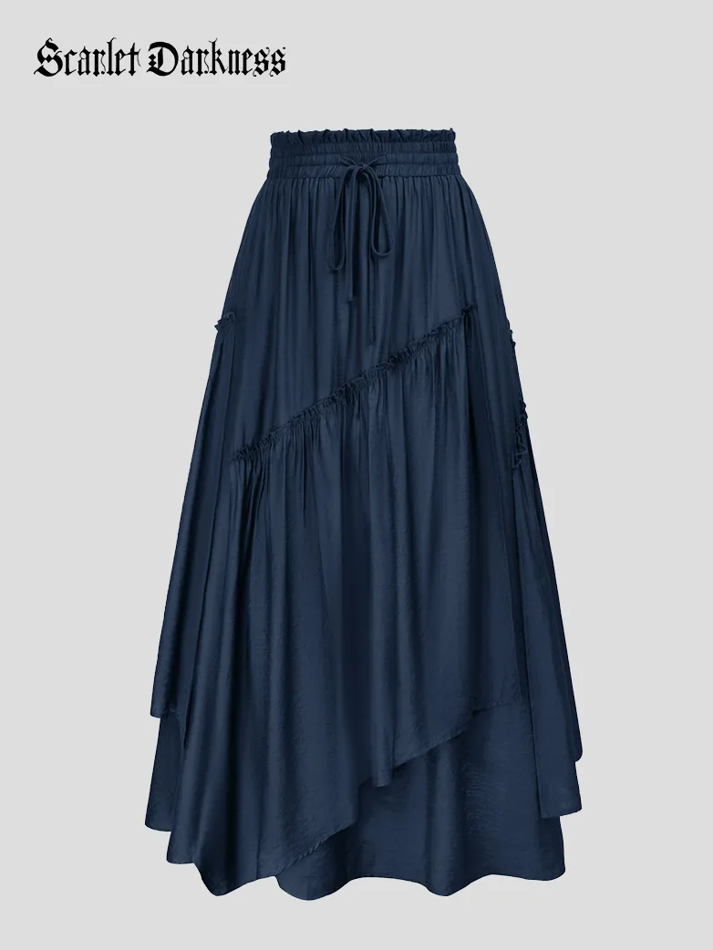 Overlay Drawstring Waist Irregular Hem Renaissance Skirt - Image 39