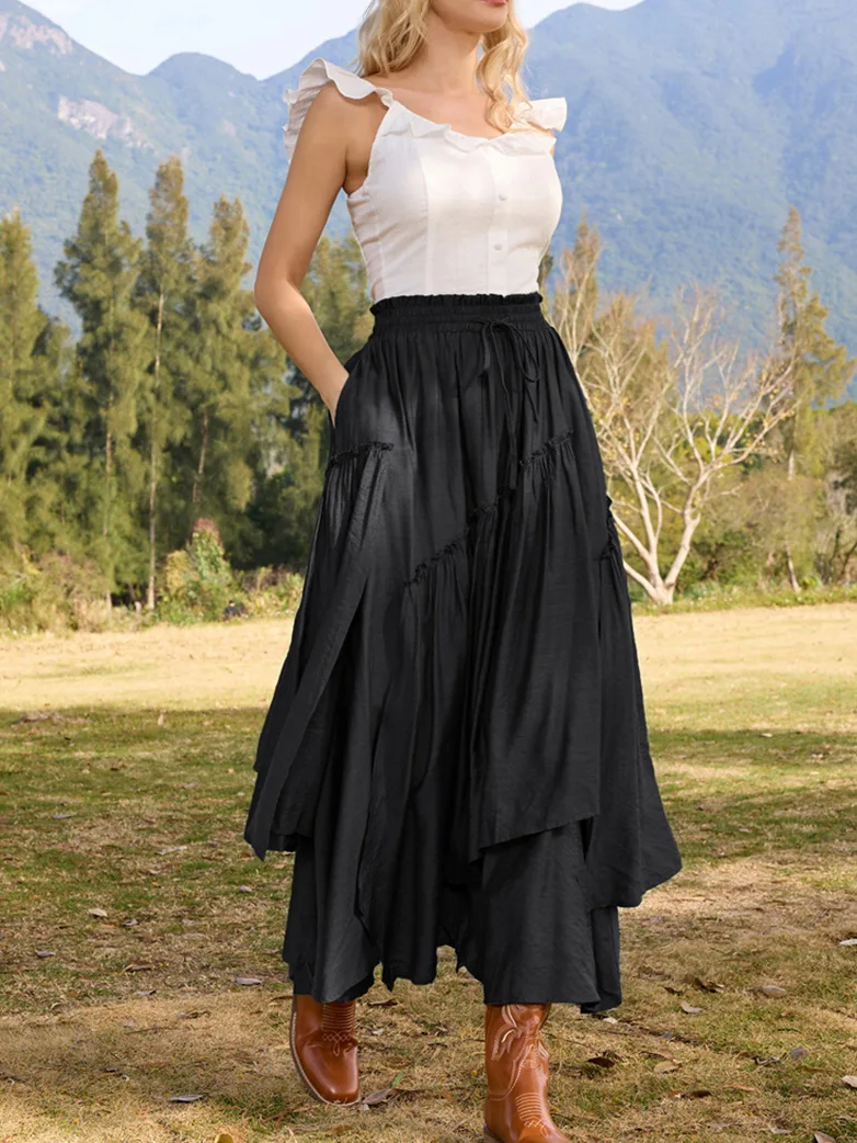 Overlay Drawstring Waist Irregular Hem Renaissance Skirt - Image 4