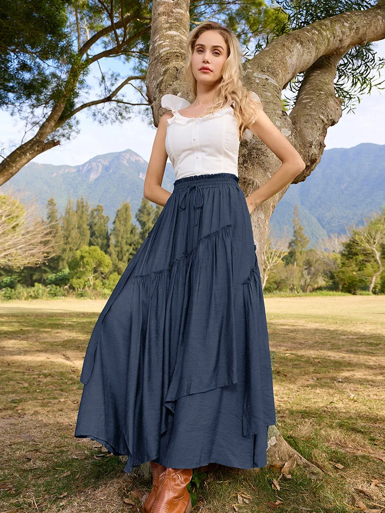 Overlay Drawstring Waist Irregular Hem Renaissance Skirt - Image 40