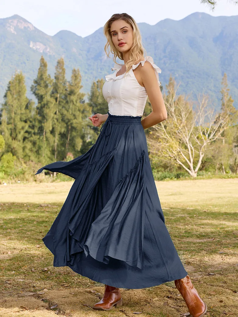 Overlay Drawstring Waist Irregular Hem Renaissance Skirt - Image 41