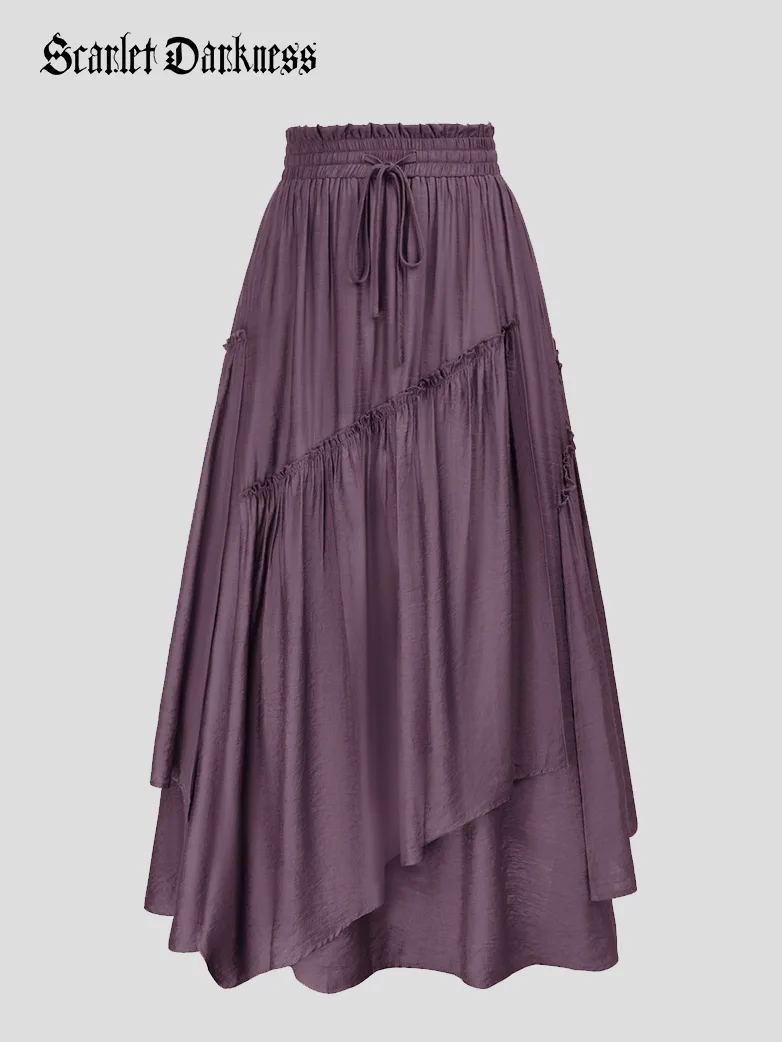 Overlay Drawstring Waist Irregular Hem Renaissance Skirt - Image 43