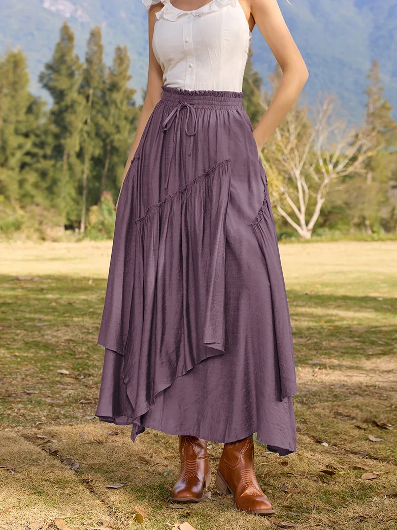 Overlay Drawstring Waist Irregular Hem Renaissance Skirt - Image 44