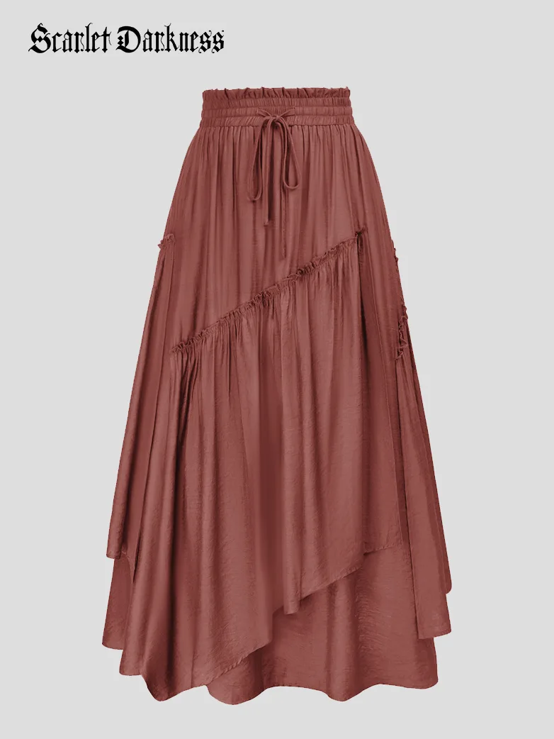 Overlay Drawstring Waist Irregular Hem Renaissance Skirt - Image 45