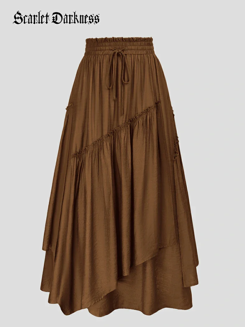 Overlay Drawstring Waist Irregular Hem Renaissance Skirt - Image 46