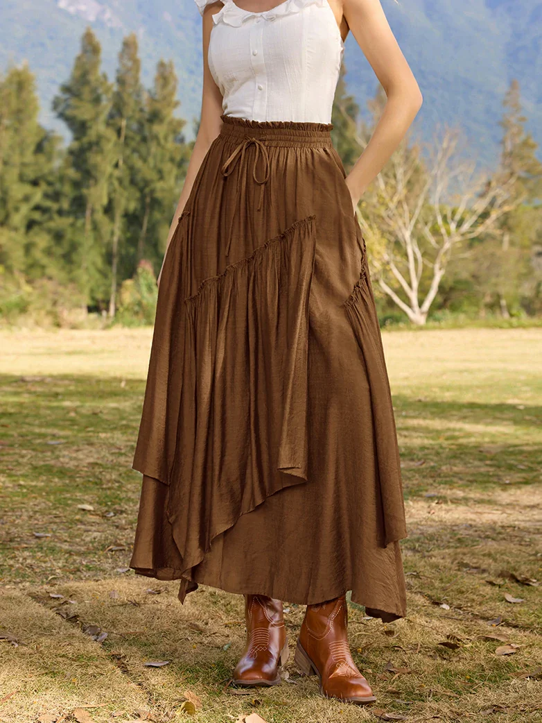 Overlay Drawstring Waist Irregular Hem Renaissance Skirt - Image 47
