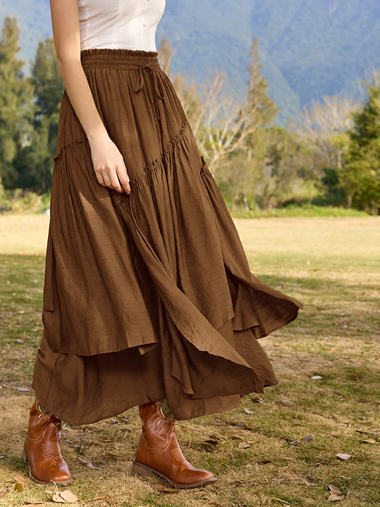 Overlay Drawstring Waist Irregular Hem Renaissance Skirt - Image 48