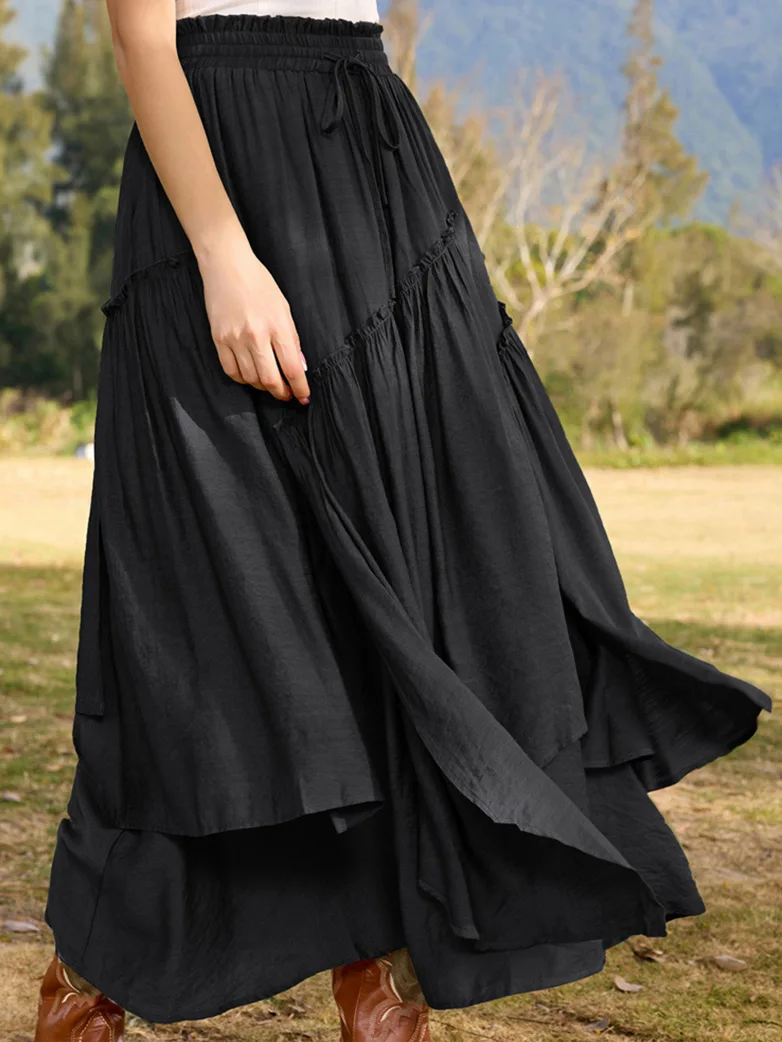 Overlay Drawstring Waist Irregular Hem Renaissance Skirt - Image 5