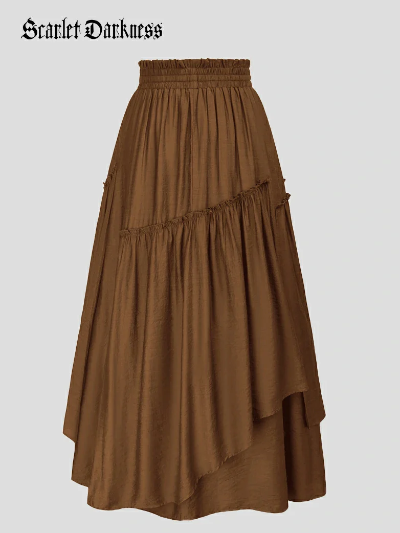 Overlay Drawstring Waist Irregular Hem Renaissance Skirt - Image 51