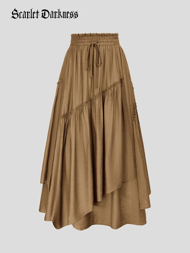 Overlay Drawstring Waist Irregular Hem Renaissance Skirt - Image 6
