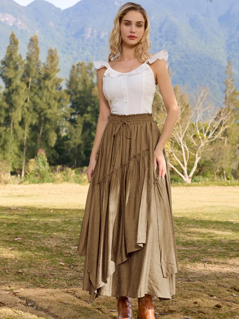 Overlay Drawstring Waist Irregular Hem Renaissance Skirt - Image 7