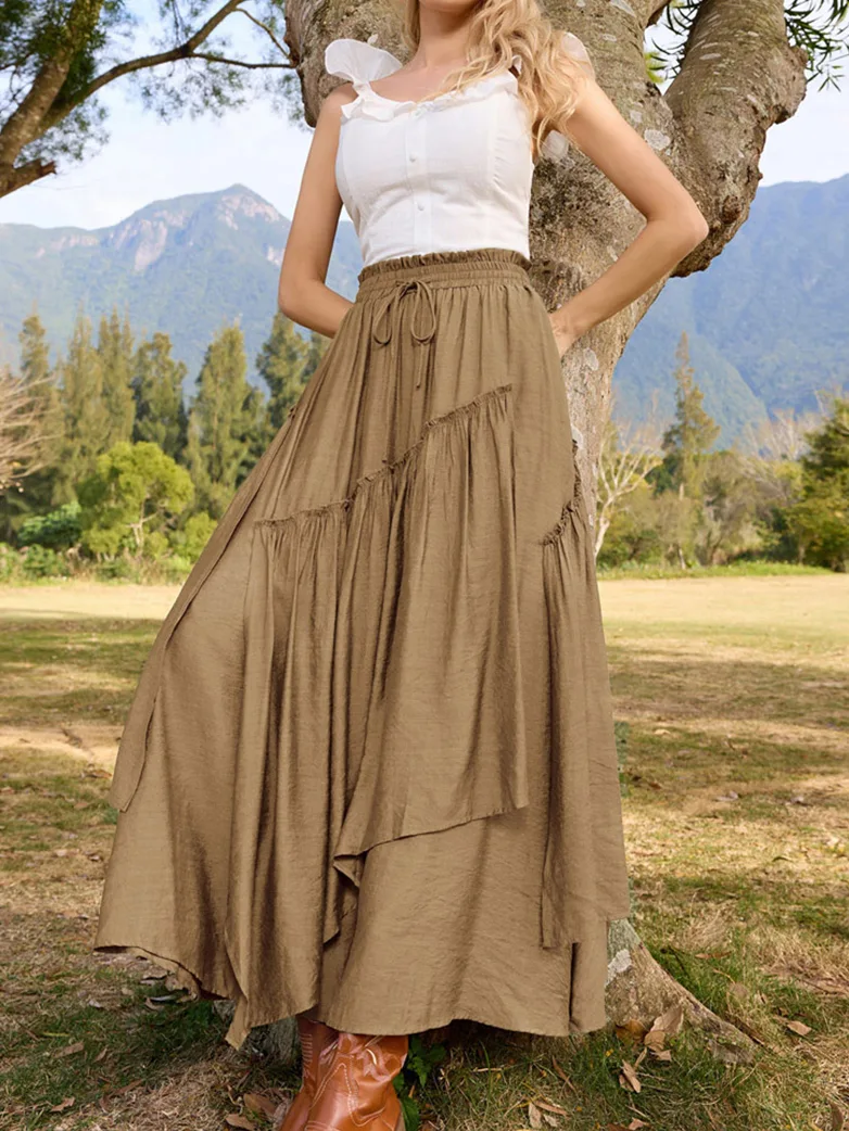 Overlay Drawstring Waist Irregular Hem Renaissance Skirt - Image 8