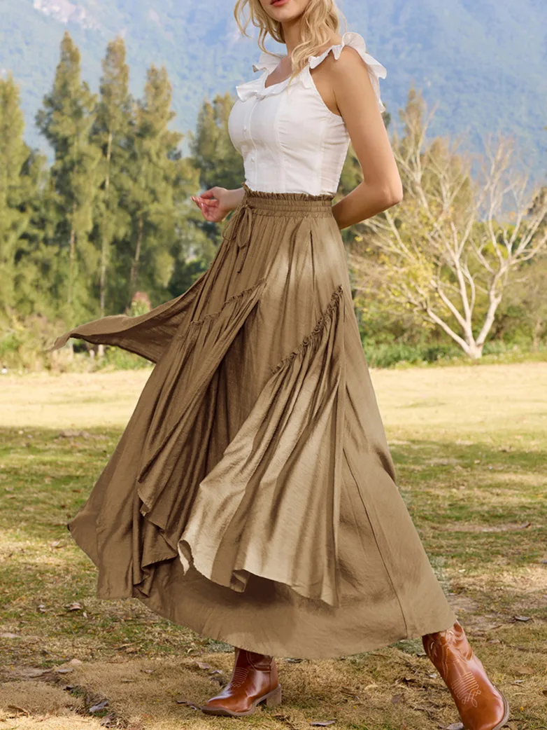 Overlay Drawstring Waist Irregular Hem Renaissance Skirt - Image 9
