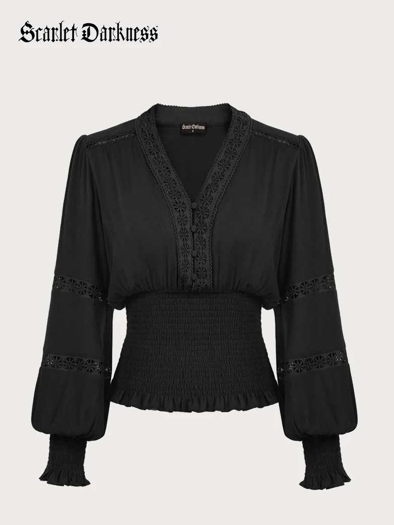 Smocked Waist Renaissance Cotton Peasant Tops - Image 10