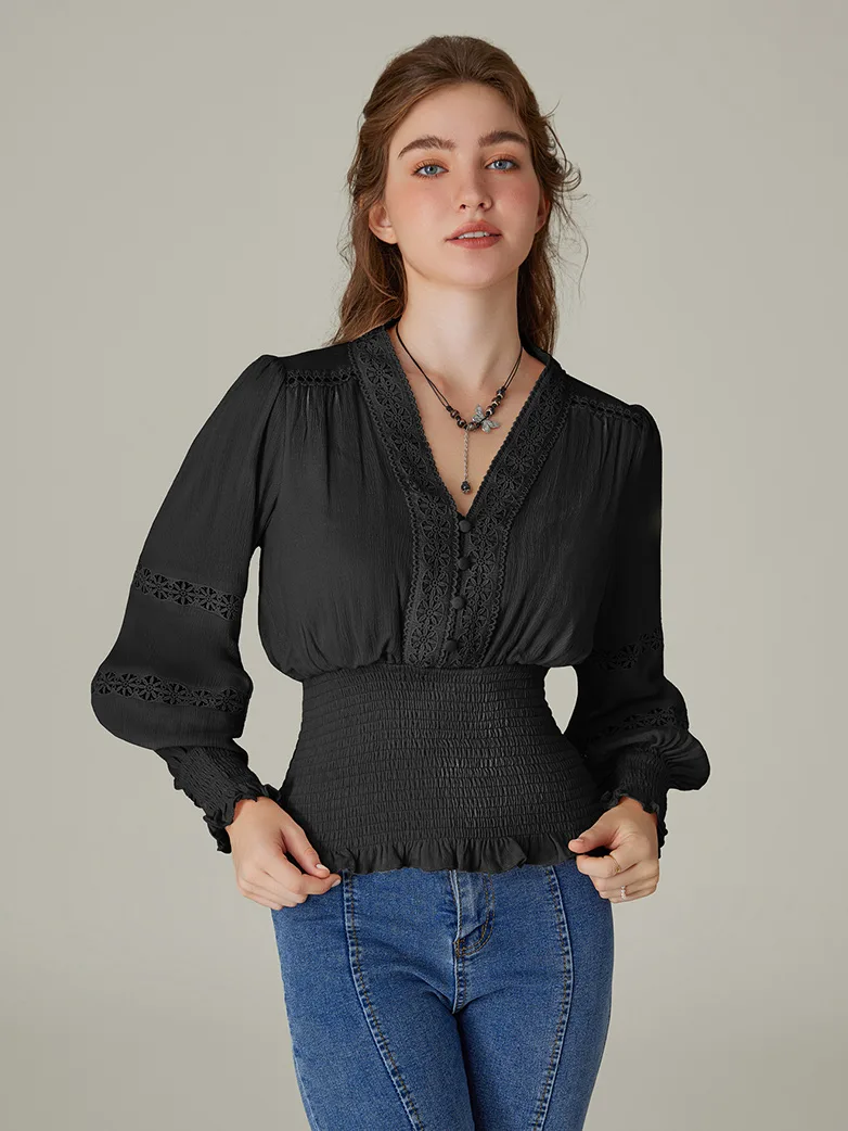 Smocked Waist Renaissance Cotton Peasant Tops - Image 11