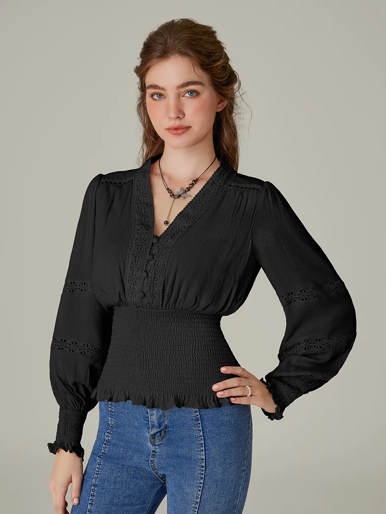Smocked Waist Renaissance Cotton Peasant Tops - Image 12
