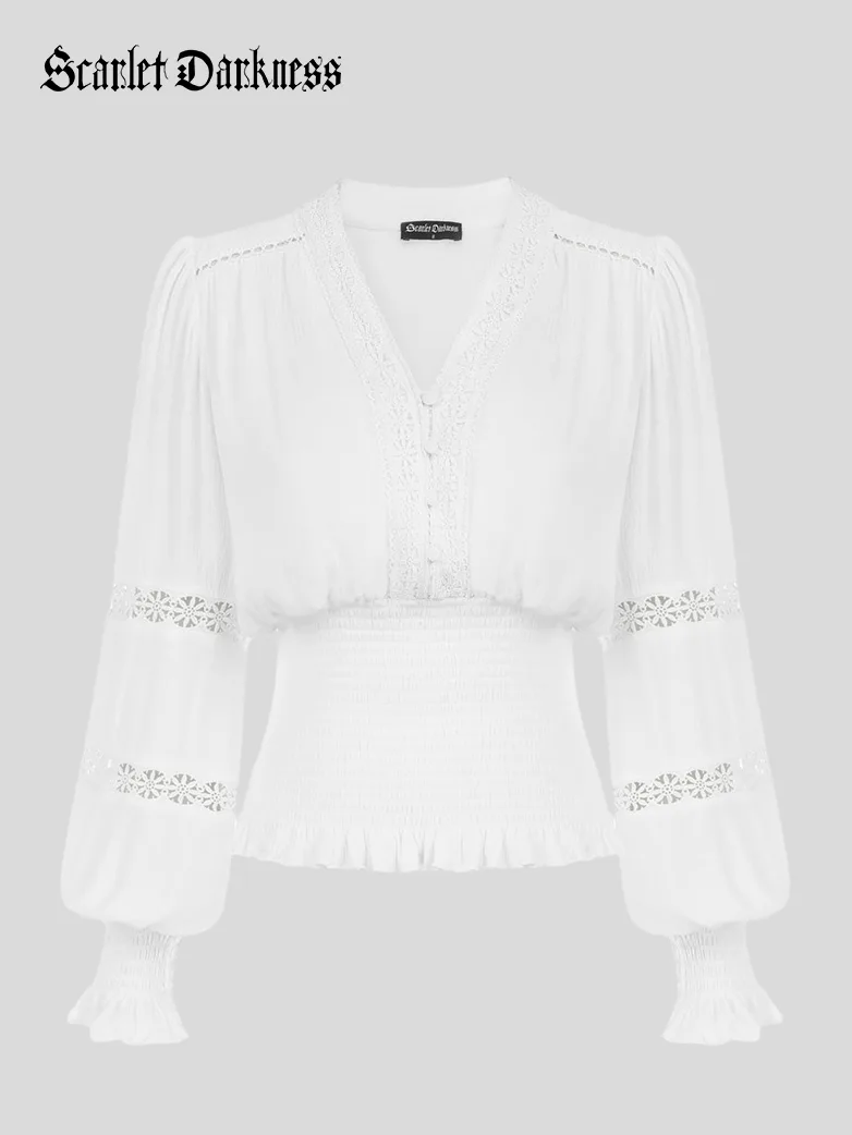 Smocked Waist Renaissance Cotton Peasant Tops - Image 13