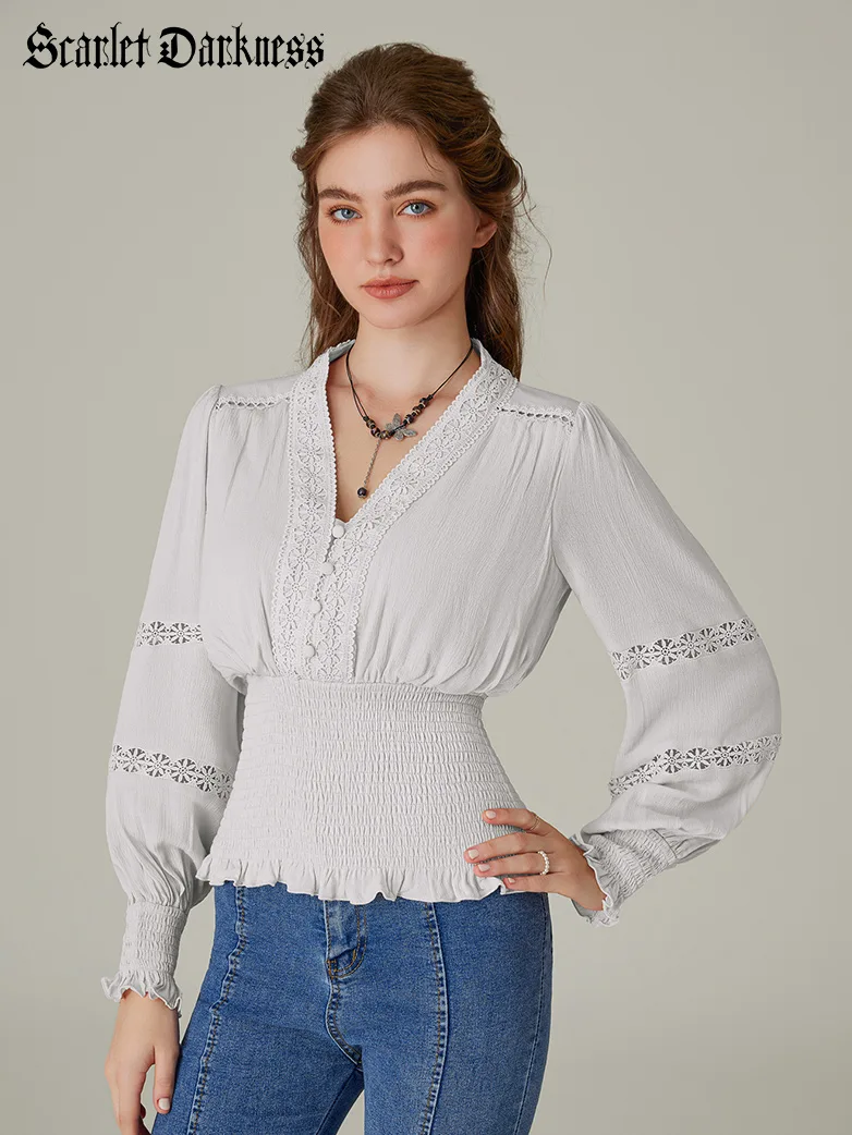 Smocked Waist Renaissance Cotton Peasant Tops - Image 15